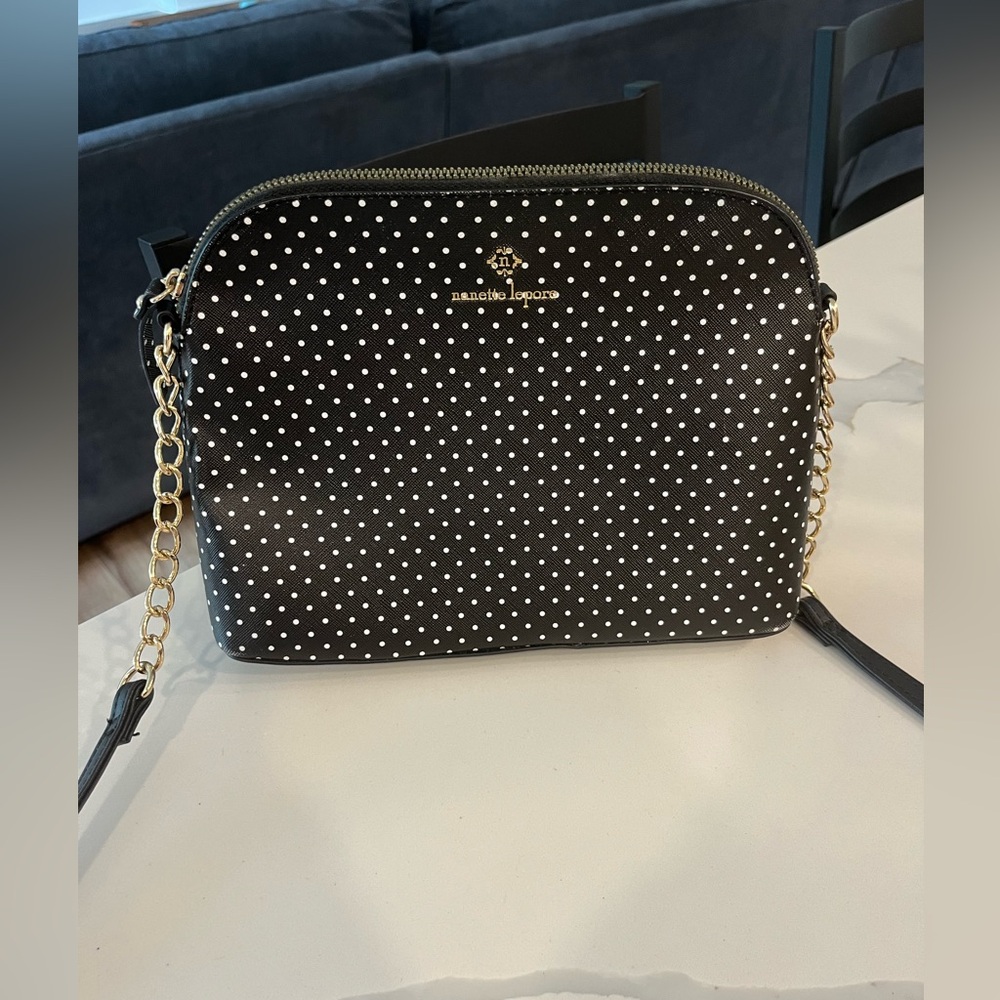 NANETTE LEPORE Dome Black And White Polka‎ Dot Crossbody Bag